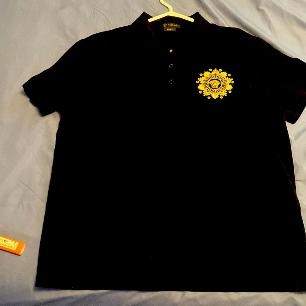 Embroidered logo black gold Versace Taylor fit polo